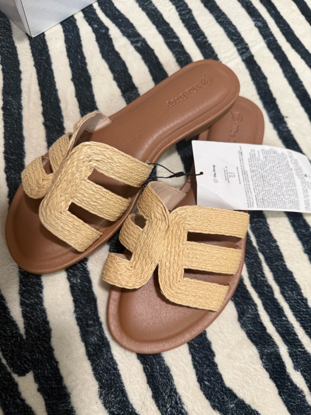 Braided Straw Slide Sandals in Beige and Brown - Women’s Casual Slides